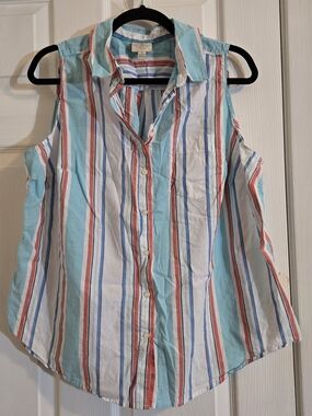 St. John's Bay Multicolor Striped Shirt — Aqua, Red & Navy